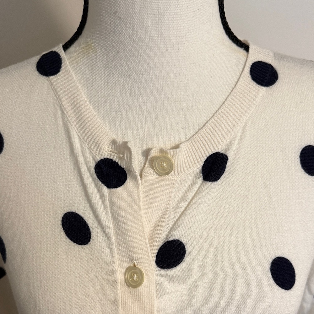 LOFT White and Black Polka Dot Cardigan - Picture 2 of 8